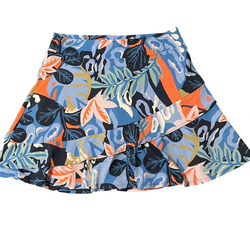 Dona Jo Glide Skirt Skort 19" Blue Floral Pickleball Tennis Size 3/XL
